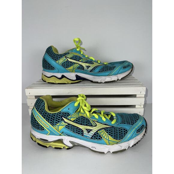 Mizuno Wave Elixir 8 Shoes Womens Size 7.5 Blue Yellow Mesh Running Sneakers - Picture 1 of 6
